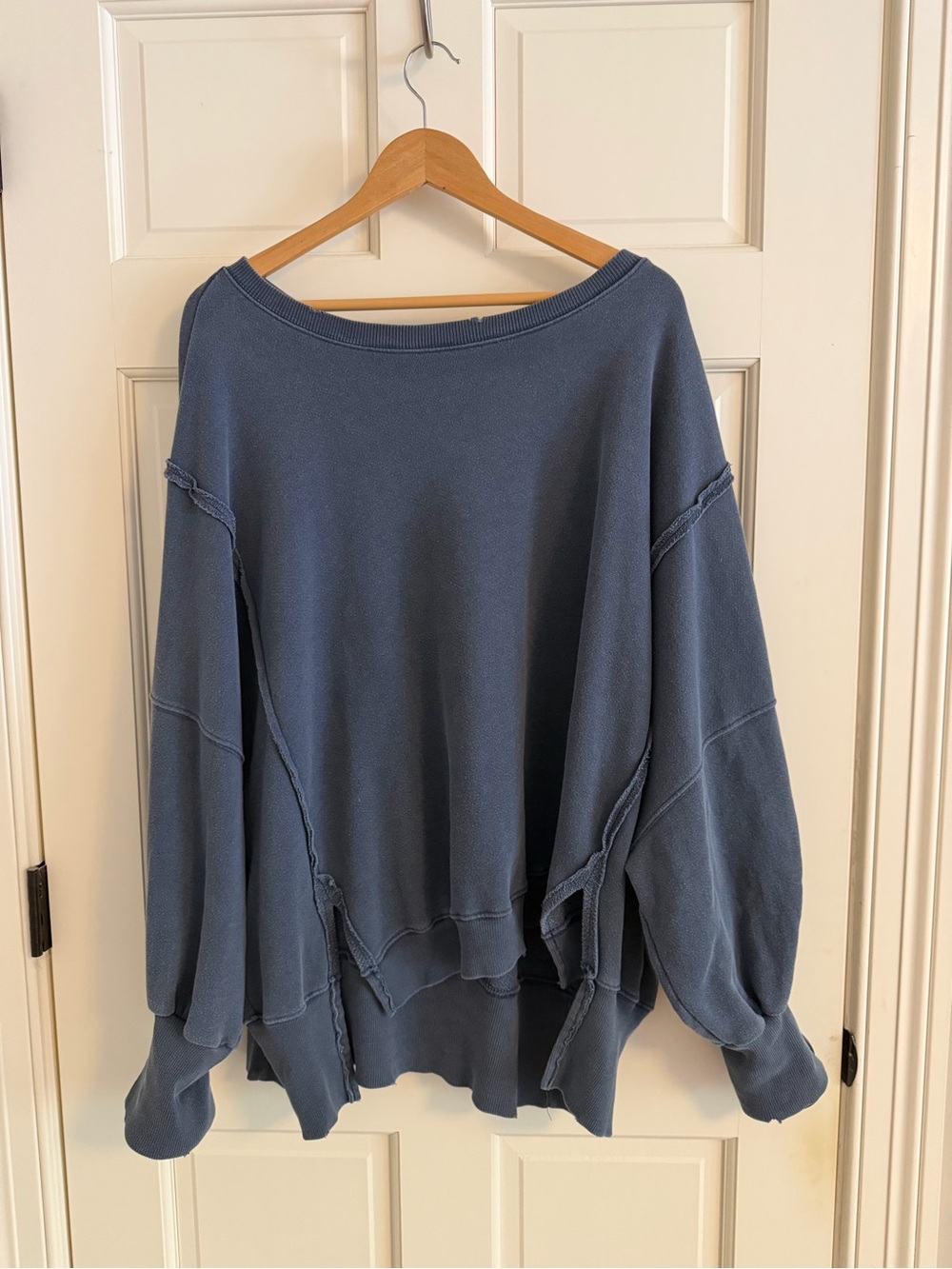 We The Free Slate Blue Oversized Raw-Edge Crewneck Sweater